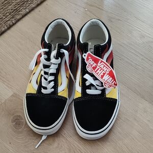 Vans Black and Yellow Sneakers Classic Flame Design